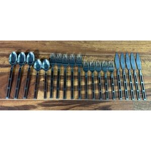 Stanley Roberts Vintage SRB107 Brown Inlay Flatware Lot of 20 Pieces